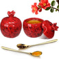 Honeydak 2 Pcs Rosh Hashanah Pomegranate Salt Bowl Set with Lid and Spoon Jewish New Year Pomegranate Salt Pepper Seasoning Jar 3.9 Inch for Jewish Kitchen Party Table Wedding Collectable Gift