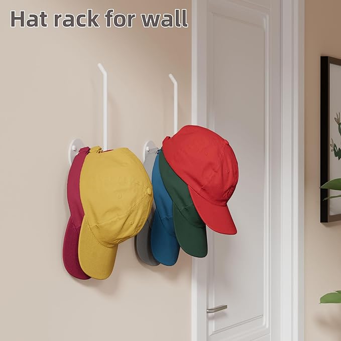6 Pcs Hat Organizer for Baseball Caps, Hat Rack, Hat Hooks for Wall, Paper Towel Holder, Drilled or Adhesive Hanger for Door, Wall, Closet, Storage for Caps, Towel, Paper, Headband, Key, Belt, Tie
