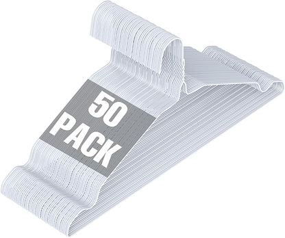 SPECILITE Wire Metal Clothes Hangers Bulk 50 Pack with Groove, 16.7 Inch, 12 Gauge Ultra Thin, Non Slip, for Standard Size Suits, Shirts, Pants, Skirts, White