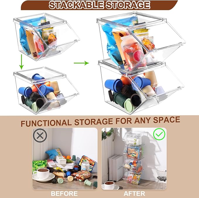 Yerliker 12 Pcs Clear Plastic Storage Bins with Lids Large Stackable Pantry Storage Organizer Bins Kitchen Organization Cabinet Organizers Ideal Containers for Fridge, Kitchen, Cabinets (Clear)