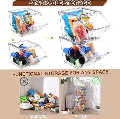 Yerliker 12 Pcs Clear Plastic Storage Bins with Lids Large Stackable Pantry Storage Organizer Bins Kitchen Organization Cabinet Organizers Ideal Containers for Fridge, Kitchen, Cabinets (Clear)