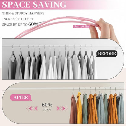 LemonRoad 50 Pack Short Neck Hangers, Upgraded Non-Slip Plastic Hangers Lifts Clothes 3" Higher, Space Saving 360 Swivel Hook for Closet Organizer, Shirts Jackets Dresses, Smooth (Rose Pink)