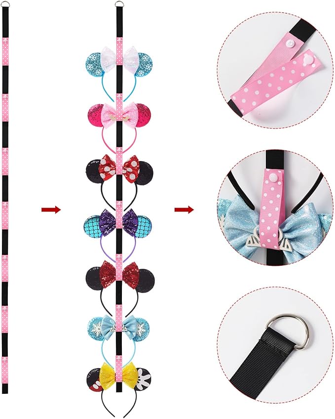 Nuolich 2Pcs Mouse Ears Headband Holder Polka Dot Hanging Wall Display Decor Vertical Headpiece Organizer Hair Bow Accessories Hanger Holder Black