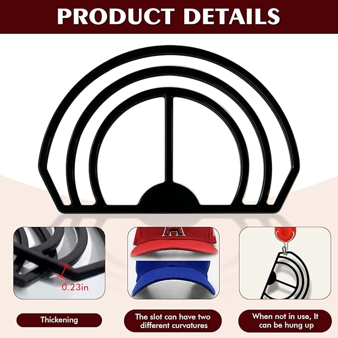 Cap Brim Bender 4PCS Baseball Hat Curving, Hat Shaper for Fitted Hats, Trucker Cap, Flat Brim, Perfect Curve Bender,Accessories for Women and Men (Black)