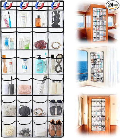 Cruise Essentials 2026 Over The Door Organizer For Cruise Ship 24 Pocket Magnetic Door Organizers with 4 Metal Hooks and 4 Strong Magnets Door Organizer Hanging for Cabin Behind Door Storage Organizer