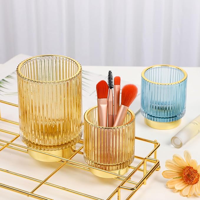 WHJY Makeup Brush Holder Lipstick Organizer Cosmetic Organizer, 3 inch Clear Green Crystal Lipgloss Organizers for Vanity