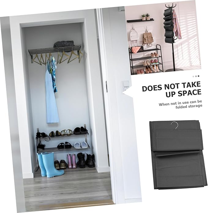 Amosfun Large Capacity Hanging Shoe Storage Bag Foldable Portable Organizer Black Oxford Fabric Multi-Grid Design for Closet Dormitory and Entryway