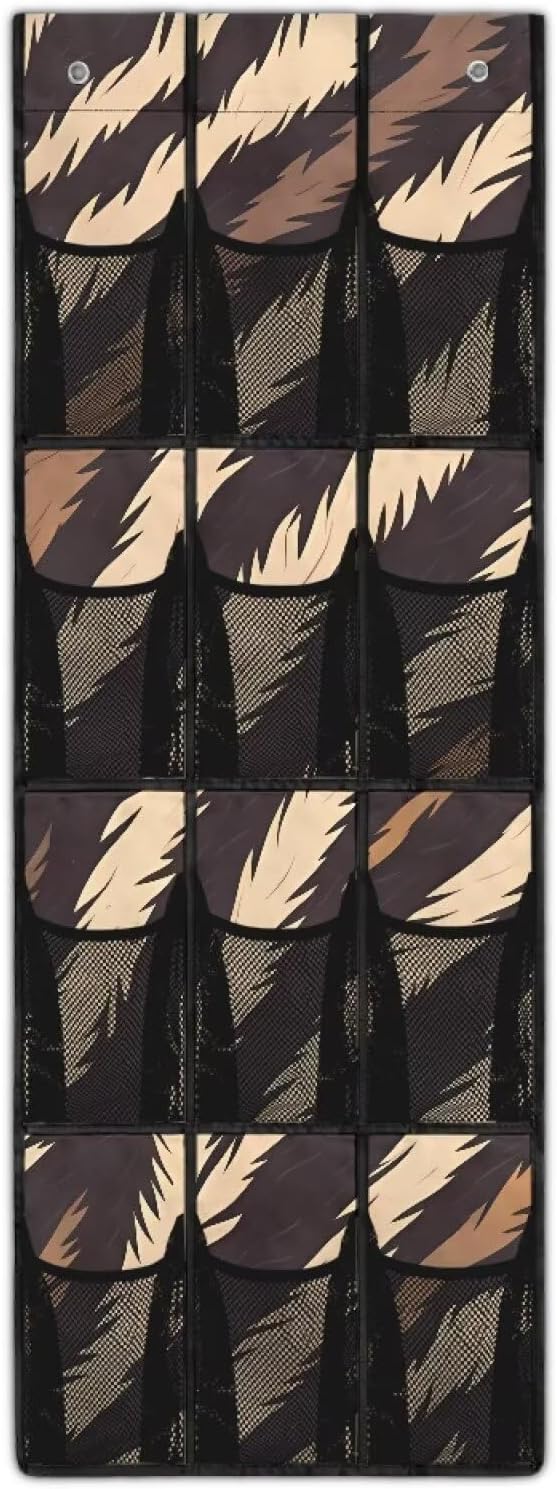 Tiger Print Over the Door Shoe Organizer Foldable Hanging Shoe Organizer with 12 Large Pockets Sturdy Oxford Storage Holder for Dorm Room