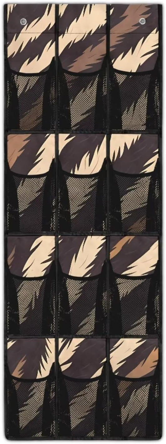 Tiger Print Over the Door Shoe Organizer Foldable Hanging Shoe Organizer with 12 Large Pockets Sturdy Oxford Storage Holder for Dorm Room