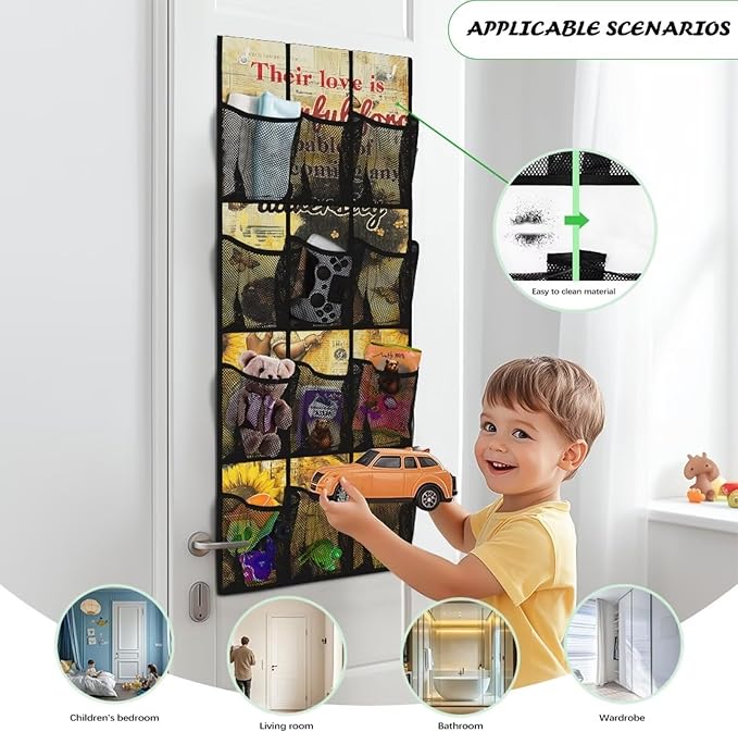 Mother's Day Print 1 Packs Narrow Over the Door/Wall Shoe Organizer,Nursery Organization,Over The Door Organizer,Small Hanging Shoe Rack for Closet with Mesh Pocket for Bathroom