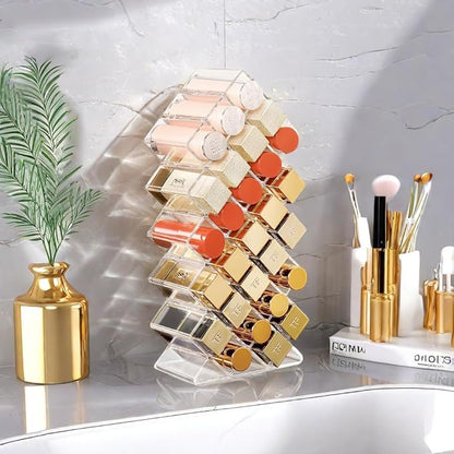 Acrylic Lipstick Holder, Clear Perfume Organier 28 Slots, Lip Gloss Organier, Stackable Fish Shape Lipstick Tower, Display Case for Mini Rollerball Perfume