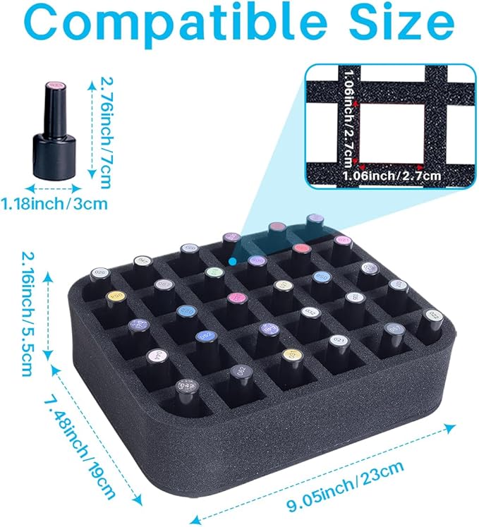 2 Pack Nail Polish Organizer Holder Foam Pad with Slots for Storage 60 Bottles (15ml/0.5fl.oz) Nail Polish or Essential Oil Tray for Drawers Black