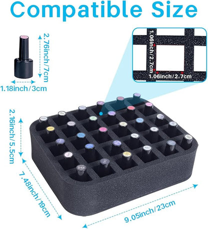 2 Pack Nail Polish Organizer Holder Foam Pad with Slots for Storage 60 Bottles (15ml/0.5fl.oz) Nail Polish or Essential Oil Tray for Drawers Black