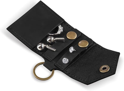 Leather Keychain Earrings Holder, Wedding Travel Case, Engagement Holder, Pouch Bag, Workout and Gym Ring Holder (Cognac)