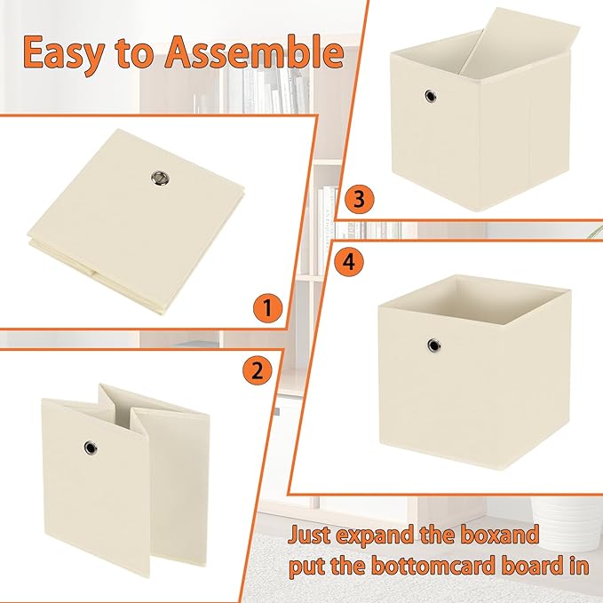 Foldable Storage Cubes Bins ,11 Inch Cloth Storage Cube Fabric Storage Box Cubes Organizer Baskets with Dual Handles for Home Organizer Set of 10 (Creamy-White)