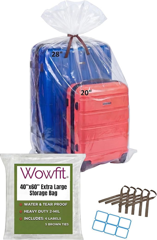 Wowfit 5 CT 40x60 inches Extra Large Clear Plastic Bags Perfect for Car Seat, Luggage, Suitcase, Stroller, Chair, Kids Bike and Attic Storage (2 Mil Flat Bags)
