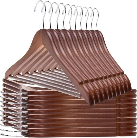 Quality Wooden Hangers - Slightly Curved Hanger 80 Pack Sets - Solid Wood Coat Hangers with Stylish Chrome Hooks - Heavy-Duty Clothes, Jacket, Shirt, Pants, Suit Hangers Walnut - Chrome Hook