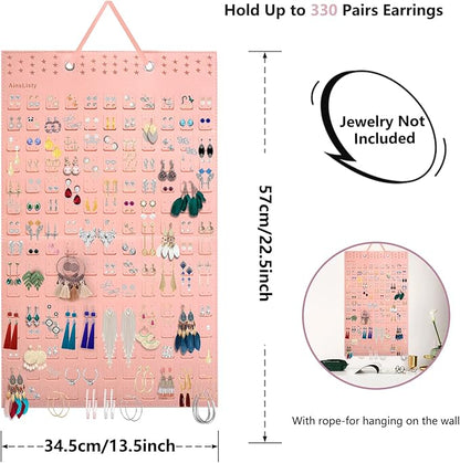 Hanging Earrings Organizer, Earring Holder Holds Up To 330 Pairs, Felt Earring Organizers and Storage, Wall Earring Holder Earring Display for Women Girls -1 Pack (Earring Organizer-Pink)