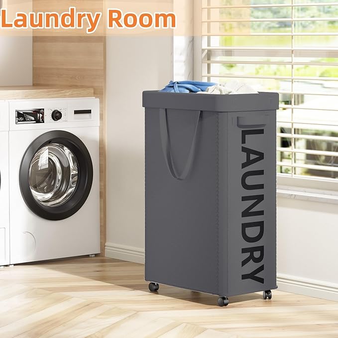 Optish Laundry Basket with Wheels, 90L Rolling Laundry Hamper with Wheels, Large Clothes Hamper on Wheel with Removable Mesh Bag for Bedroom, Bathroom, Dorm, Grey