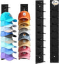 Hat Organizer for Baseball Caps, 2 Pack Hat Rack for Wall Hold up to 18 Hats Strong Adhesive Hat Hooks Stand Multilayer Hat Hanger Organizer Storage Holder Display for Door Closet Bedroom（Black)