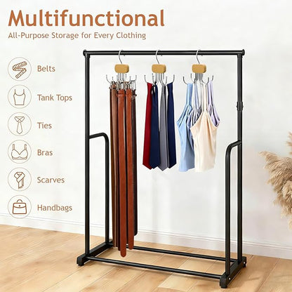 Belt Hanger for Closet, 3 Pack Belt Organizer for Closet Space Saving & Storage, 360° Rotatable & Foldable Hooks, Large Capacity Holder Rack for Tie, Tank Top, Bra, Purse, Hat (Natural)