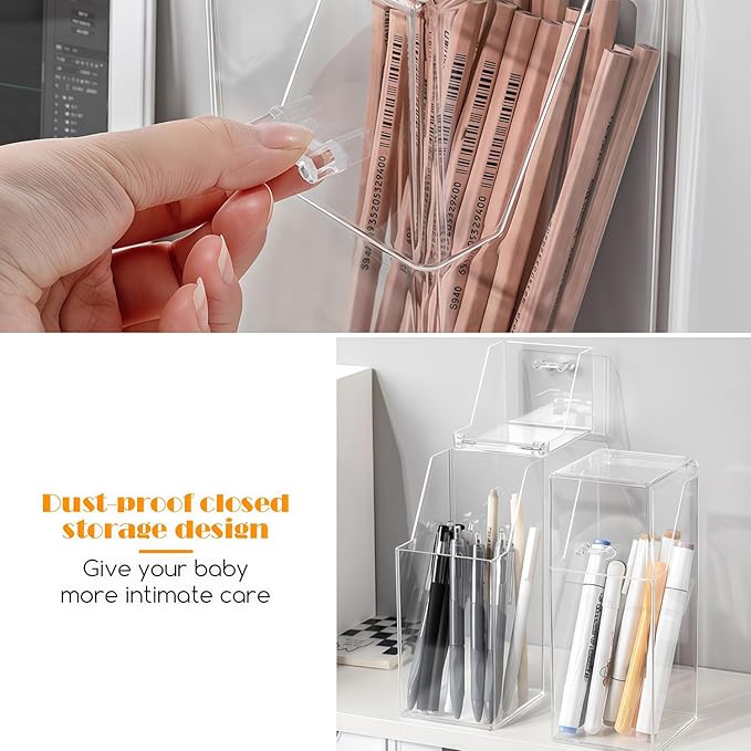Square Acrylic Cosmetic Brush Organizer with Dustproof Lid, Clear, 9x9x21cm/3.5x3.5x8.3inch, 1pcs, Makeup Storage, Jewellery Storage Container
