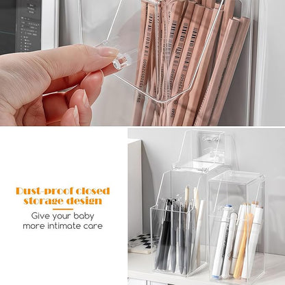 Square Acrylic Cosmetic Brush Organizer with Dustproof Lid, Clear, 9x9x21cm/3.5x3.5x8.3inch, 1pcs, Makeup Storage, Jewellery Storage Container