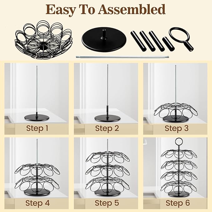 Coffee Pod Holder, K Cup Holders,Coffee Pod Storage Carousel Holder Organizer Compatible with K Cups Pods ,Spins 360-Degrees Design ,40 Pods Capacity, Round, Black