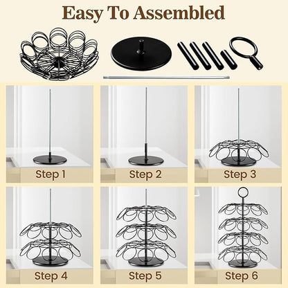 Coffee Pod Holder, K Cup Holders,Coffee Pod Storage Carousel Holder Organizer Compatible with K Cups Pods ,Spins 360-Degrees Design ,40 Pods Capacity, Round, Black
