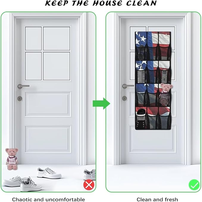 American Flag 12-Pocket Sports Gear Organizer, Ventilated Mesh for Shoes, Water Bottles, Towels, Gym & Locker Room Storage