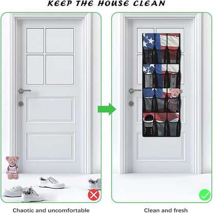 American Flag 12-Pocket Sports Gear Organizer, Ventilated Mesh for Shoes, Water Bottles, Towels, Gym & Locker Room Storage