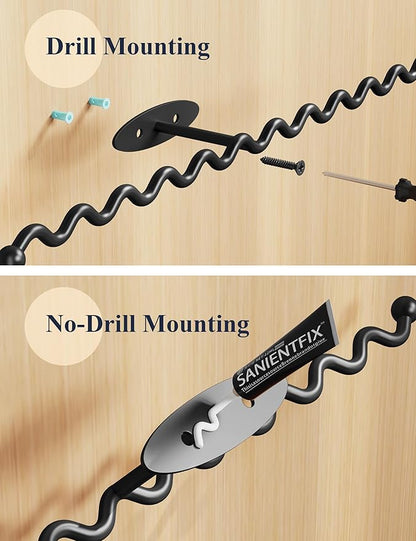 NiHome Wall Mounted Metal Jewelry Organizer Racks for Necklaces, Earrings, Bracelets, Rings, Decorative Display Wave Design Storage Holders for Bedroom, Bathroom, Kitchen, Entryway (4-Pack, Black)