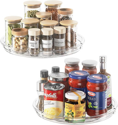 LAMU 2 Pack Lazy Susan Organizer 9.25 inch Lazy Susan Turntable for Cabinet, Rotating Spice Organization for Cabinet, Kitchen, Table Top, Countertop, Pantry Fridge Organizers and Storage, Clear