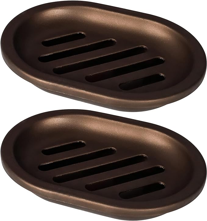 Topsky 2 Pcs Soap Dish for Shower, Double Layer Draining Soap Box with Drip Tray, Plastic - Bronze