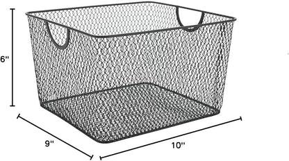 Ybm Home Household Wire Mesh Open Bin Shelf Storage Basket Organizer Black For Kitchen Pantry, Cabinet, Fruits, Vegetables, Pantry Items Toys 10” x 9” x 6”, 1-Pack, Black