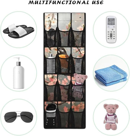 American Robin Over the Door Shoe Organizer 4 Shelf 12 Large Mesh Pockets Shoe Rack for Door Closet Organizer for Small Spaces Waterproof Storage Bag for Toiletries Shoes Snacks