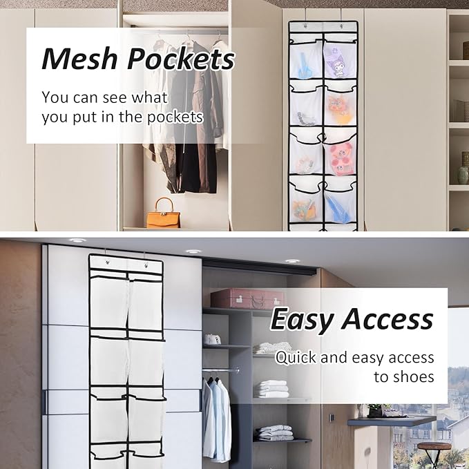 GOMAJI 2PK 12 Large Pockets Over Door Hanging Shoe Organizer