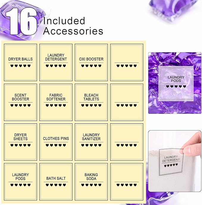 4 Pack Laundry Pods Container and Dryer Sheet Holder with Bamboo Lids, Laundry Room Organization Set with Labels and Scoops for Detergent Powder, Scent Booster Beads, 2600 +2000ml/0.53+0.7gal