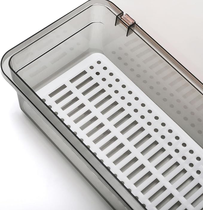 Elsjoy 6 Pack Flatware Trays with Lid and Drainer, Plastic Utensil Holder for Kitchen Counter, Silverware Storage Box Covered Cutlery Container for Home