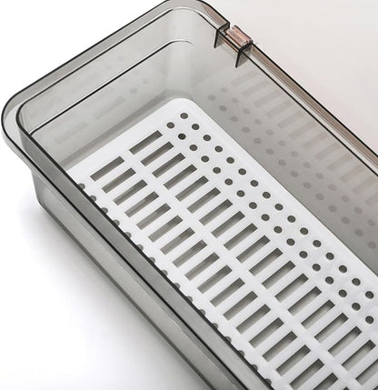 Elsjoy 6 Pack Flatware Trays with Lid and Drainer, Plastic Utensil Holder for Kitchen Counter, Silverware Storage Box Covered Cutlery Container for Home