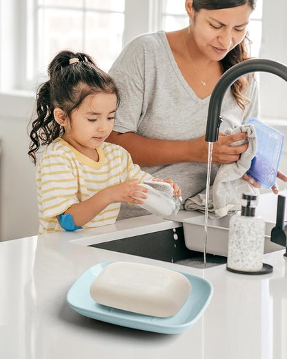 Ceramic Soap Dish for Bathroom and Kitchen, Non-Slip Bar Soap Holder with Fast Drain Design, Soap Saver Tray for Sink,Azure