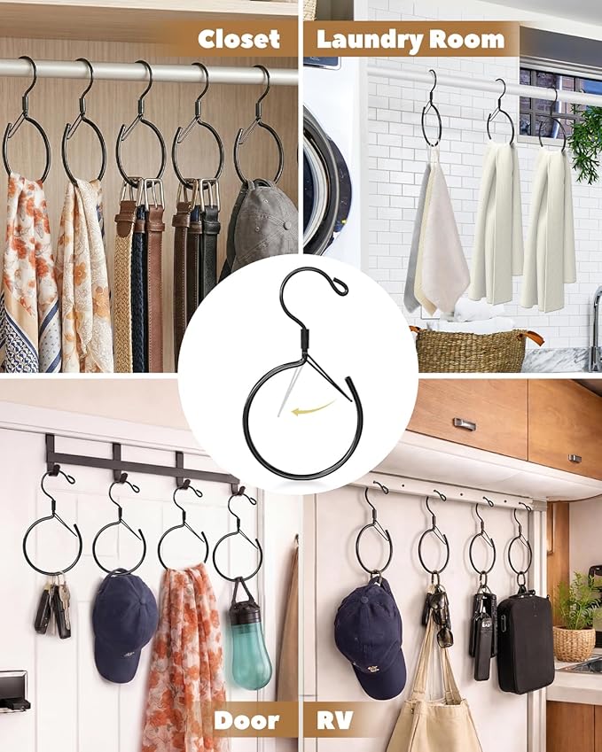 Supforce 2 Pack Belt Hanger, 360° Swivel Belt Hanger for Closet, Belt Organizer for Closet, Holds Ties, Scarves, Bags, Hat & Accessories, Black