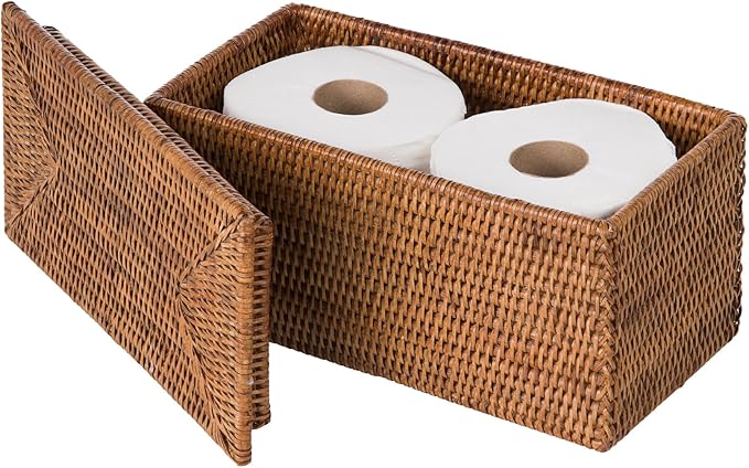 KOUBOO La Jolla Rattan Box, Toilet Roll Storage, Storage Boxes, Rattan Basket Decorative Boxes, Storage Container, Rectangular, Honey - Brown
