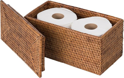 KOUBOO La Jolla Rattan Box, Toilet Roll Storage, Storage Boxes, Rattan Basket Decorative Boxes, Storage Container, Rectangular, Honey - Brown