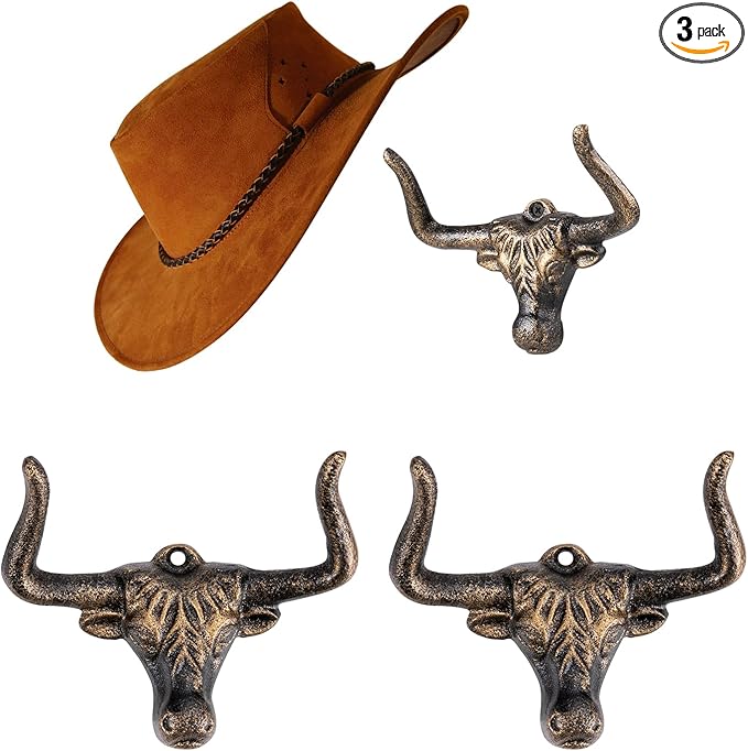 Cowboy Hat Rack for Wall,3 Pack Modern Metal Cast Iron Cowboy Hat Holder Cowgirl Hat Hanger Western Wall Decor Hat Hooks
