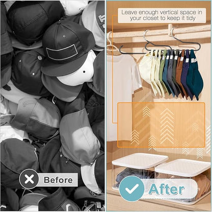 Hat Storage Organizer for Baseball Caps, Lomrsiul Non Slip PVC Coating Hat Rack Hangers for Closet Hat Holder Max 10 Hats Closet Organizers and Storage for Cap Purse Belt Tie Bra Black 2 Pack