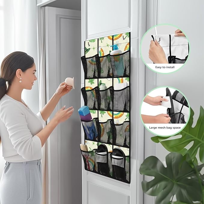 Over the Door Shoe Organizer 12 Large Pockets Hanging Shoe Rack for Closet Organizers and Storage Sturdy Oxford Fabric Shoe Hanger Rainbow Green Hat