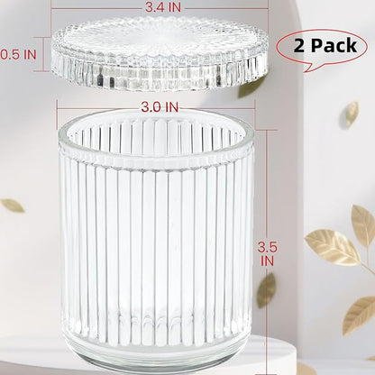 2 Pack Glass Qtip Holder Dispenser Set - Bathroom Organizer for Cotton Swabs, Balls, Pads, Floss Picks - Clear Apothecary Jars for Vanity, Makeup Storage, Bathroom Accessories Decor (Clear)