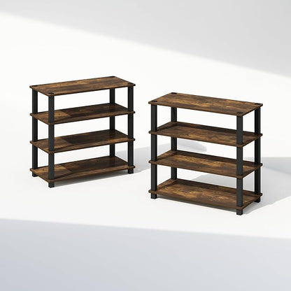Furinno Turn-S-Tube Set of 2 Shoe Rack, 4-Tier Shoe Organizer, Shoe Storage with Multipurpose, 11.6 x 23.6 x 22.3, for Closet Entryway, Office, Garage, Amber Pine/Black