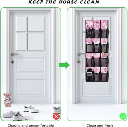 Axolotl Door Hanging Shoe Organizer 12 Pockets Over The Door Closet Organizer Space Saving Cherry Blossom Wall Hanging Storage for Living Room
